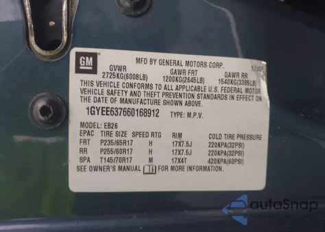 2006 Cadillac Srx z USA, uszkodzony, nr VIN 1GYEE637660168912